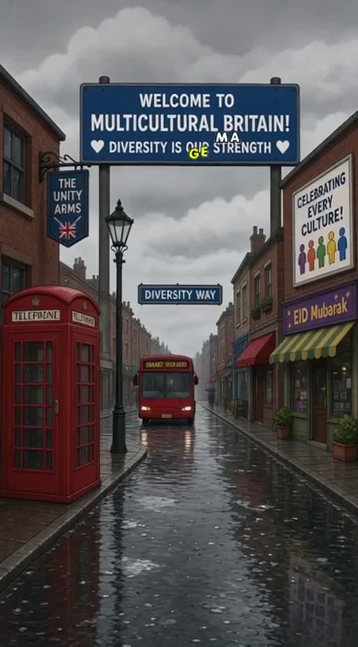 A cartoon mocking the idea of multiculturalism in britain as… — AI cartoon