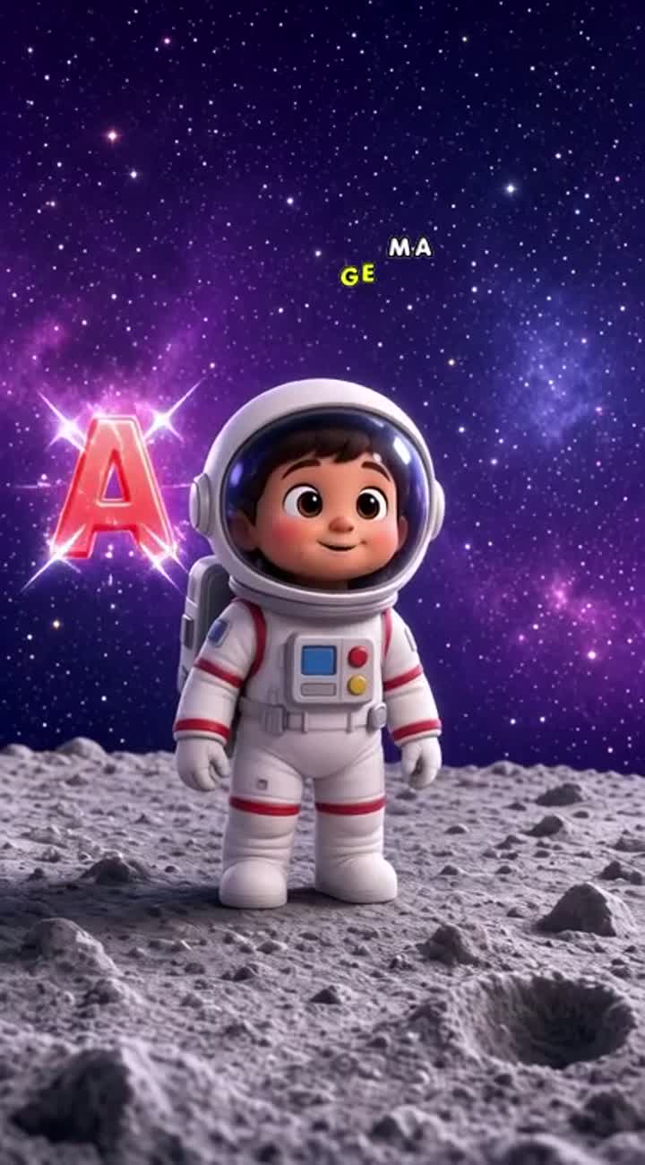 A child astronaut singing the alphabet from A-Z — AI cartoon