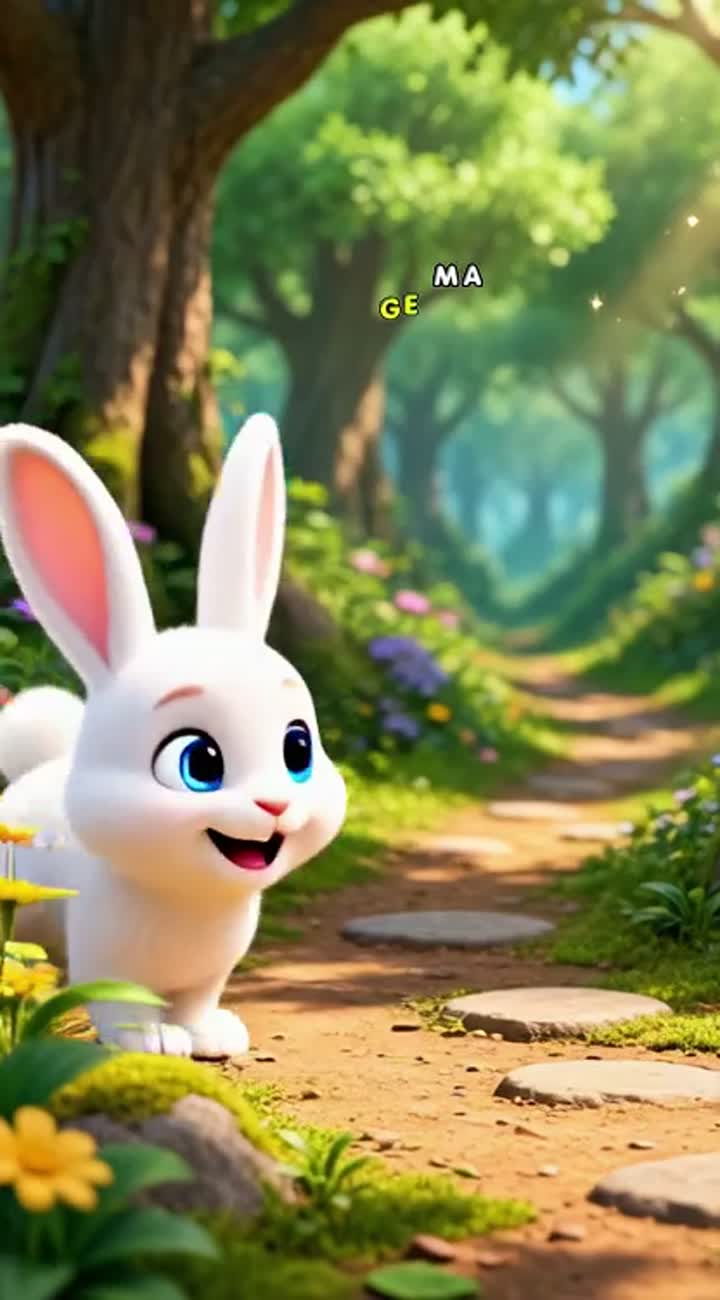 A cute little white rabbit named Benny meets a friendly baby lion… — AI cartoon
