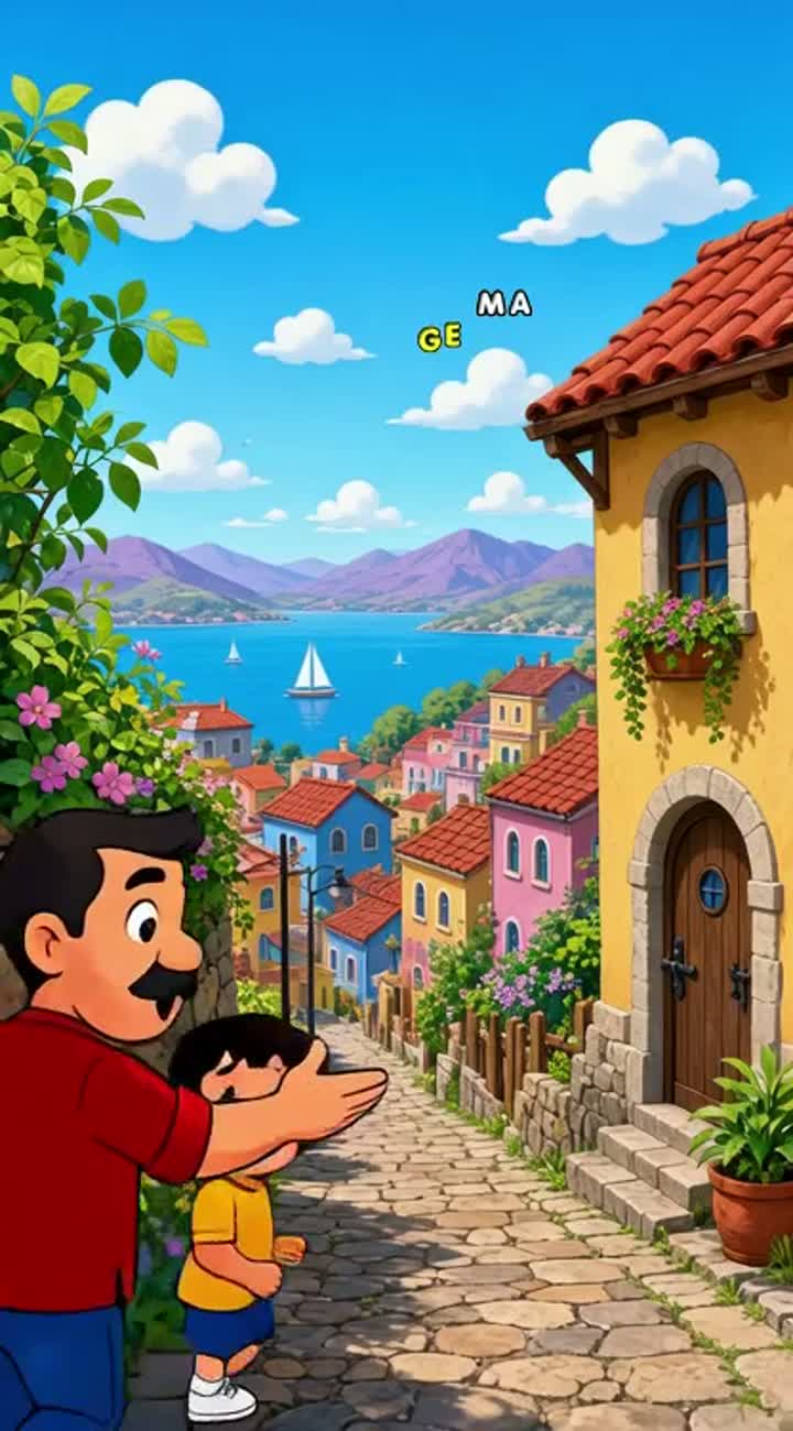 A father and son make fun cartoon adventures together… — AI cartoon