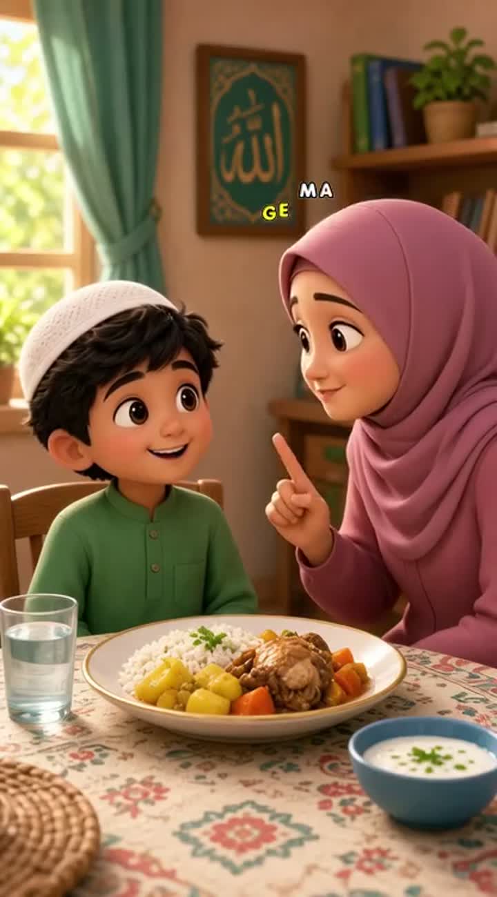 Beautiful 3D animated cartoon for Muslim children aged 4-8… — AI cartoon