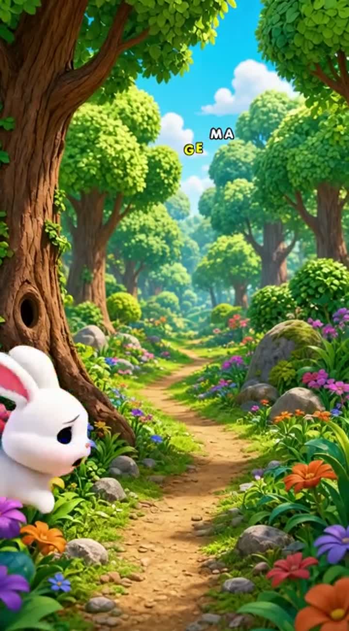 Vertical 3D cartoon story about a cute rabbit and a clever little bird — AI cartoon
