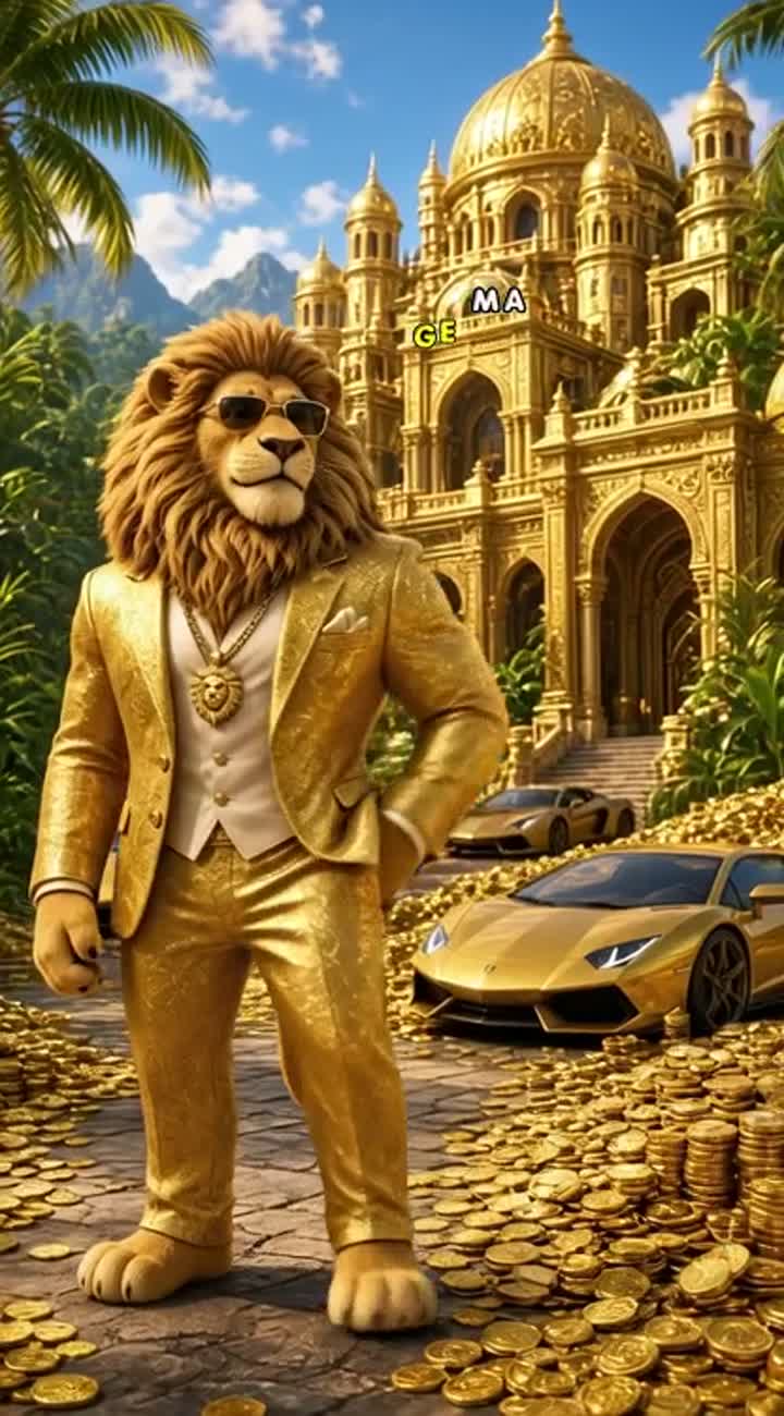 High-quality 3D animated cartoon of a rich muscular lion wearing… — AI cartoon
