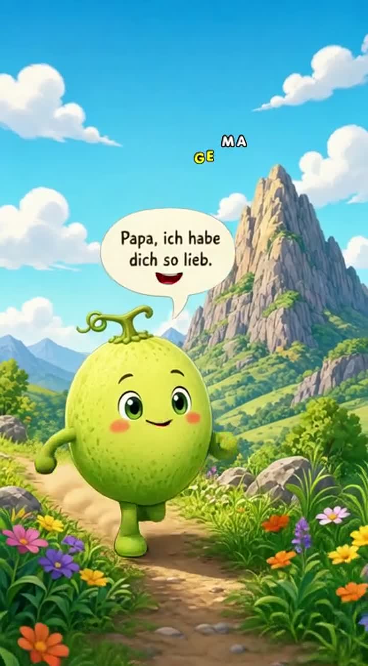 Eine honigmelone die sagt: Papa, ich habe dich so lieb — AI cartoon