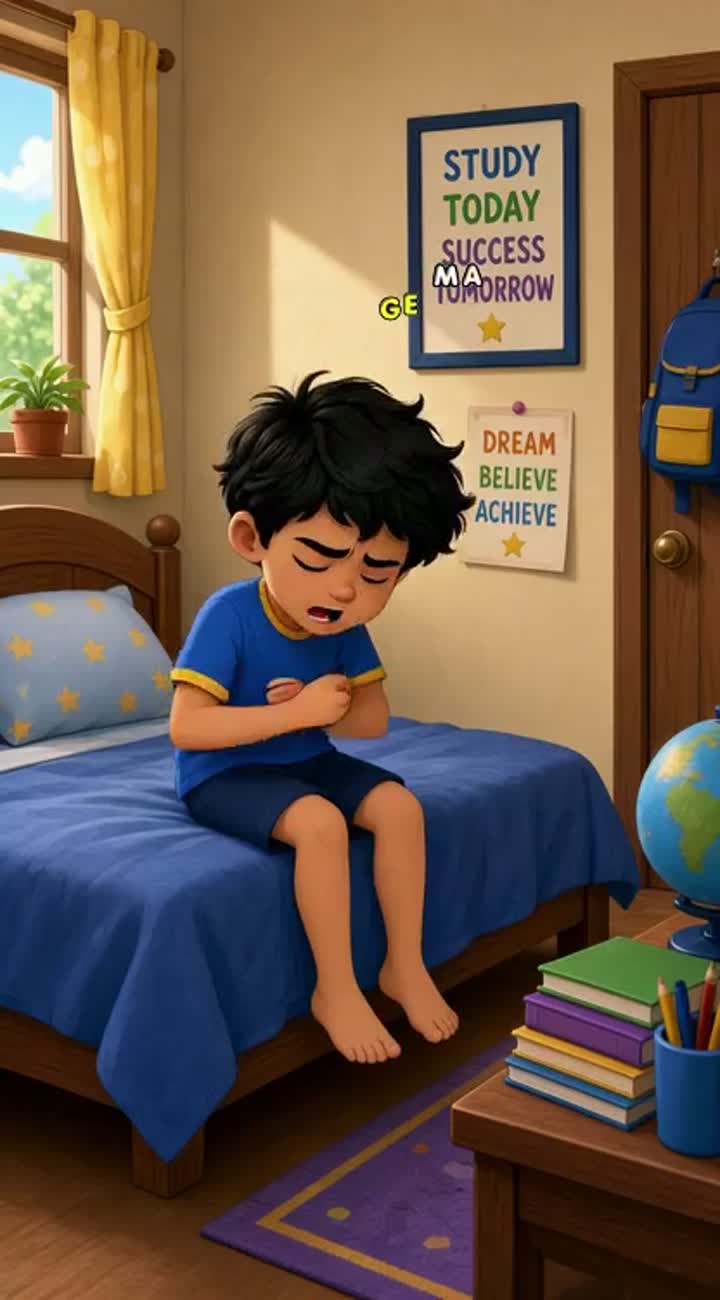 A 5th cls baby say I am not go to school but family say go school… — AI cartoon