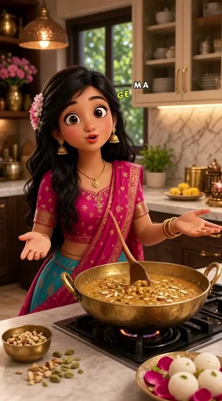 A beautiful 3D Indian cartoon girl wearing a colorful traditional… — AI cartoon