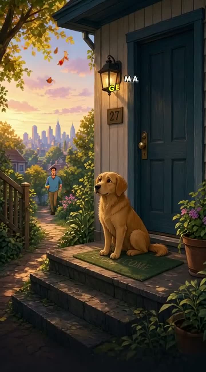 In one continuous cinematic shot, a man leaves his old dog… — AI cartoon
