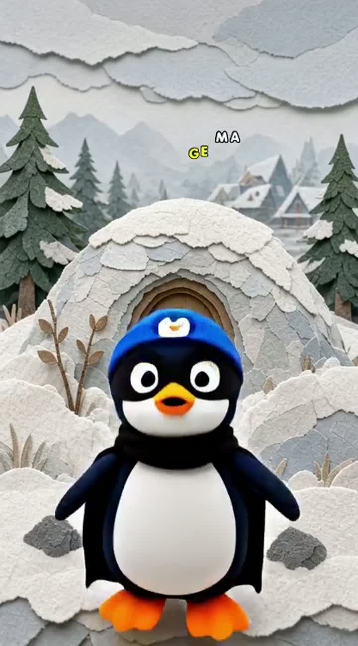 A cartoon character named Auto: Penguin beanie, black cape black… — AI cartoon