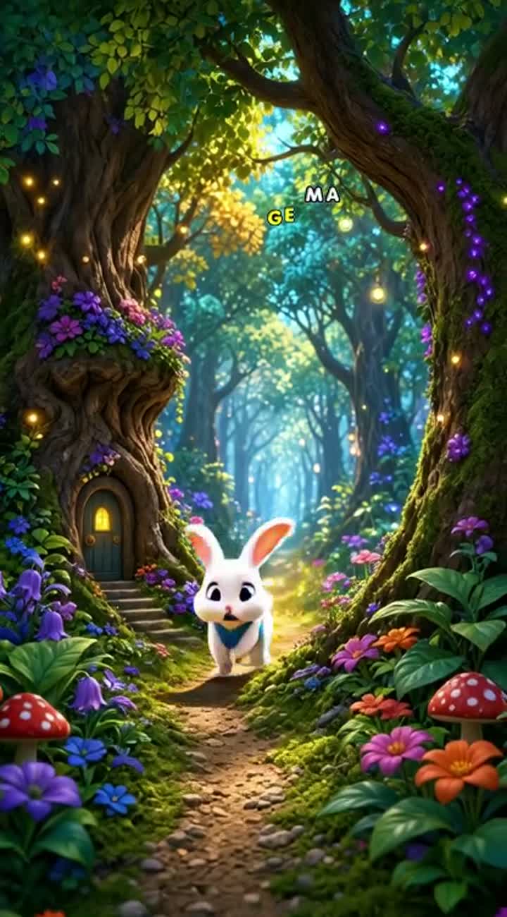 Cute 3D cartoon about a little rabbit who gets lost in a magical… — AI cartoon