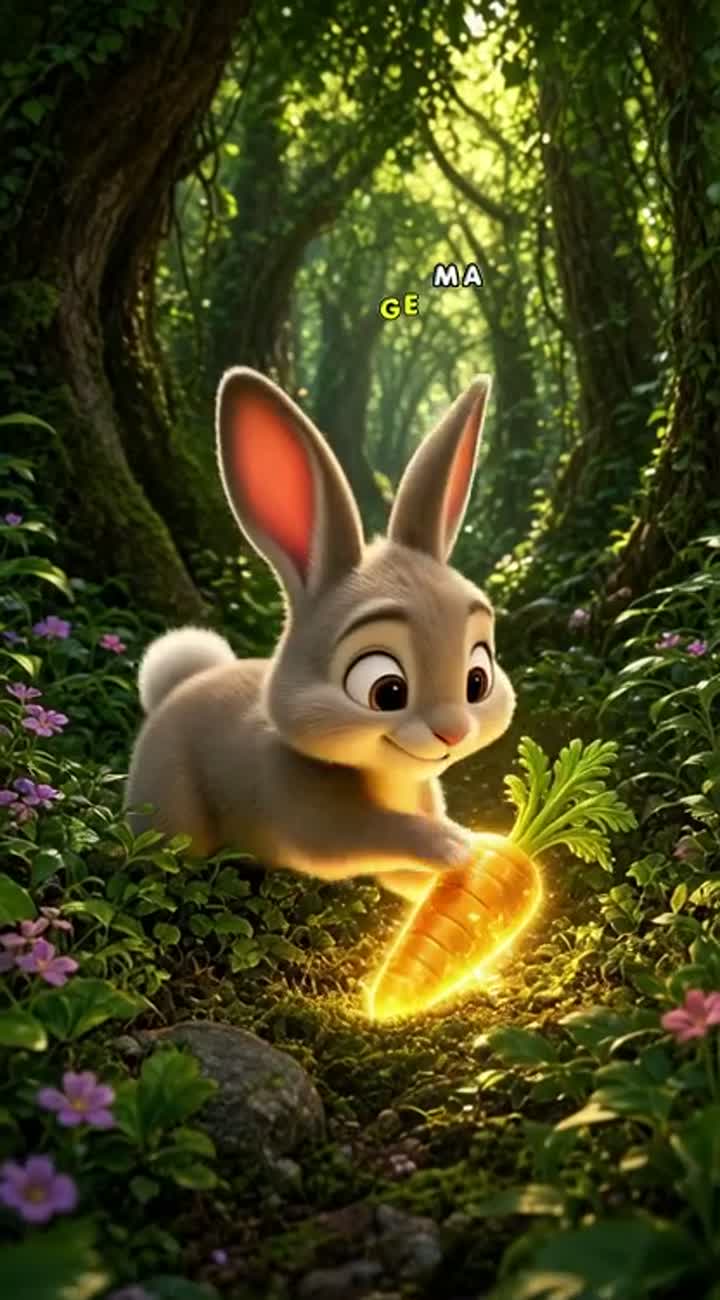 Fluid animation, set in a lush, magical forest — AI cartoon