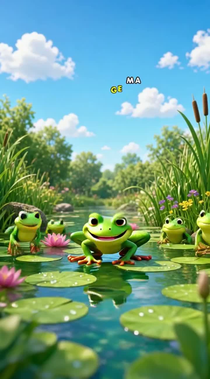 Visual action: The frog crouches extra low, wiggles dramatically… — AI cartoon