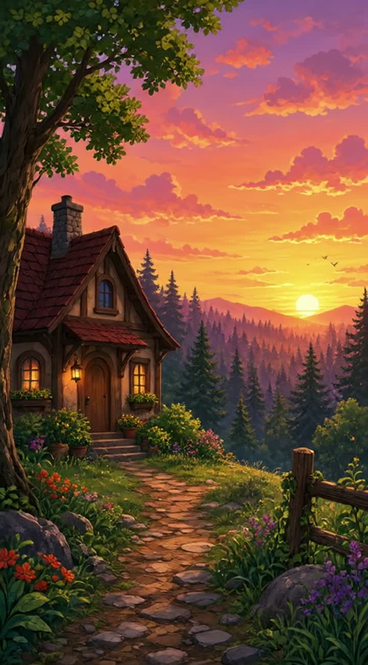 Alex returned home as the sun set behind the forest — AI cartoon