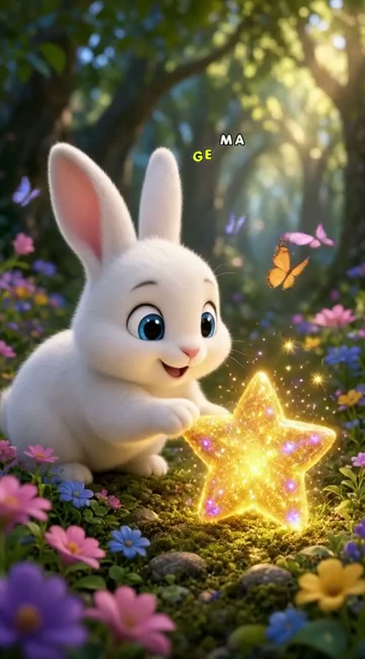 A cute little white bunny with big blue eyes discovers a tiny… — AI cartoon