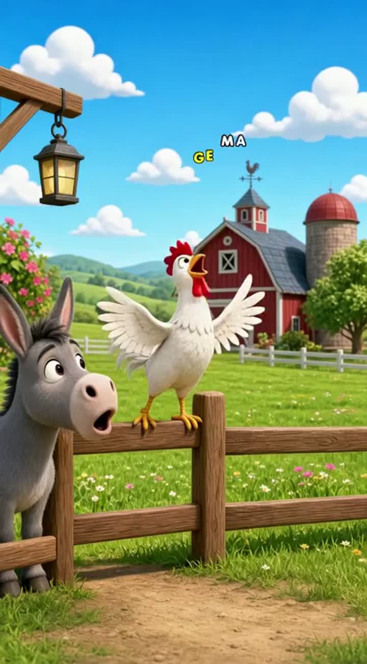 Funny 3D animated cartoon for young children, in a colorful sunny farm — AI cartoon