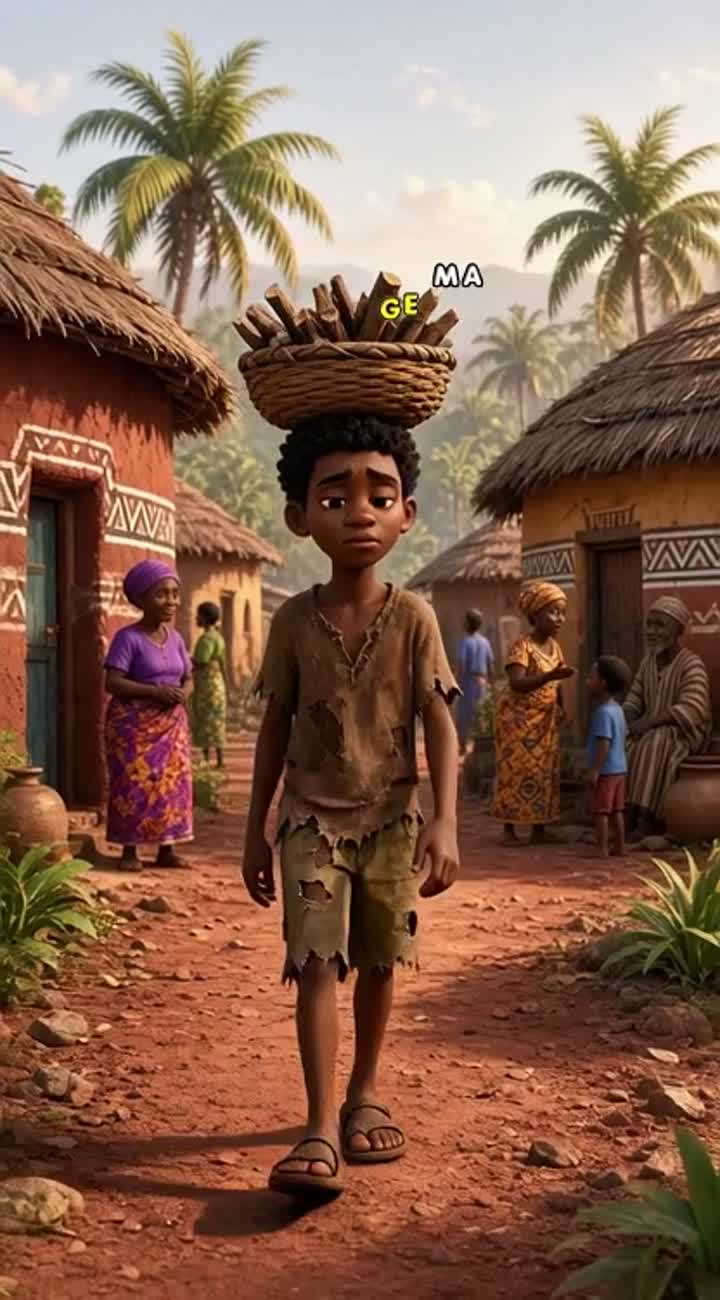 Beautiful 3D African cartoon village in the morning — AI cartoon