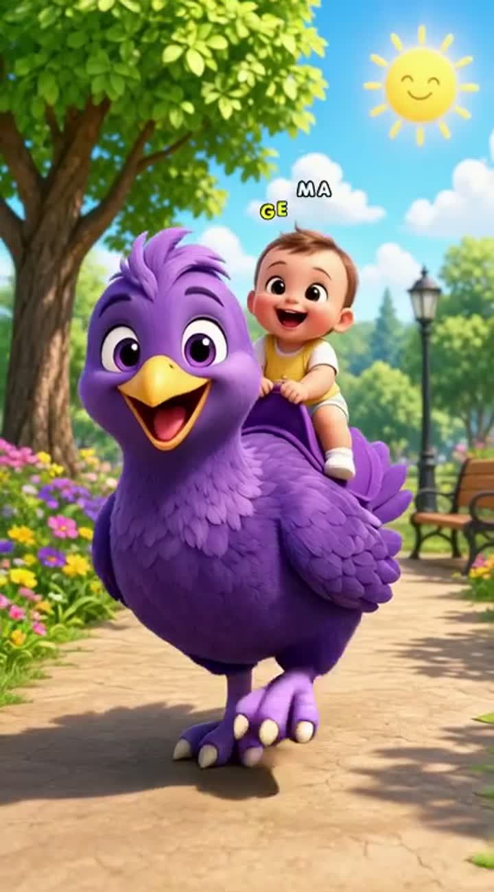 Use the same cute purple giant bird and the same adorable baby… — AI cartoon