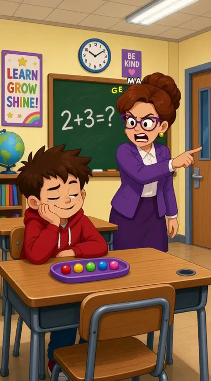 A funny animated cartoon in a colorful school classroom — AI cartoon