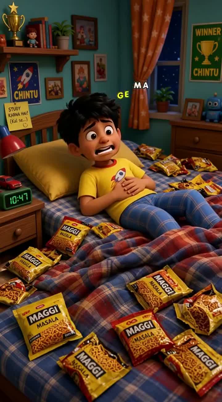 A cinematic 3D animated Indian cartoon bedroom — AI cartoon