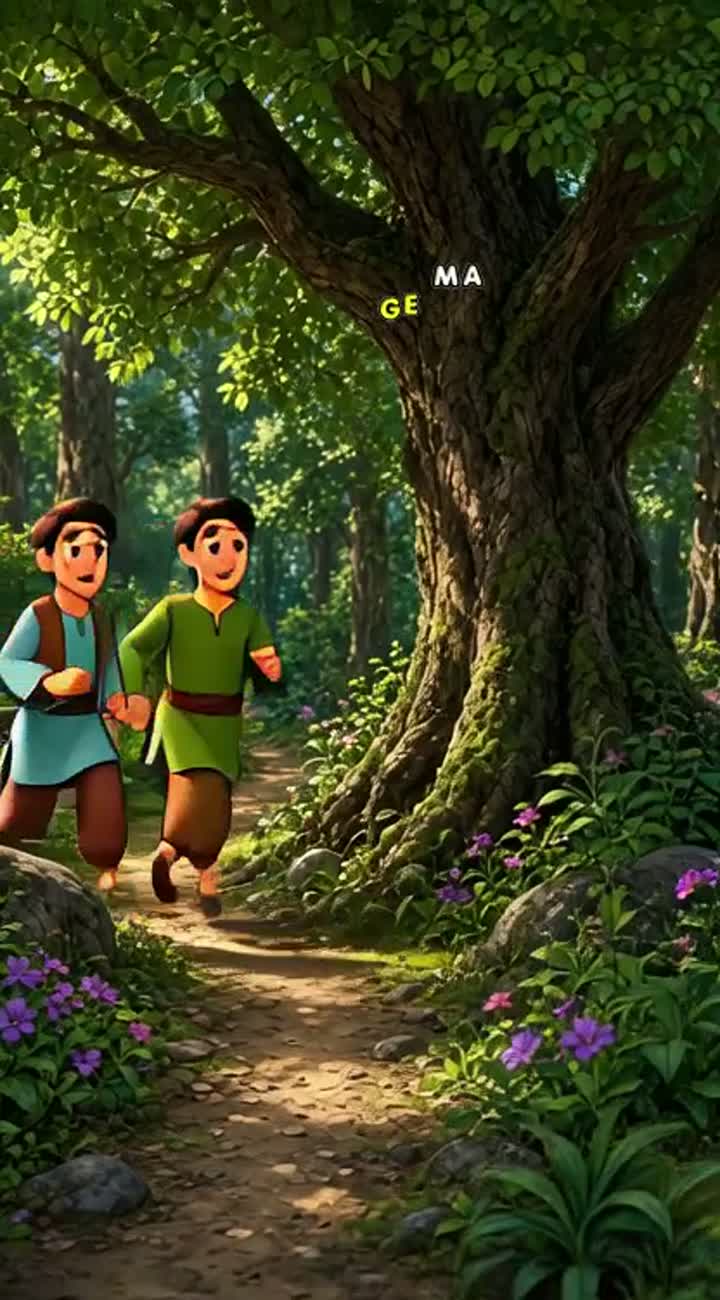 An ancient moral fairy tale in a beautiful village and a lush forest — AI cartoon