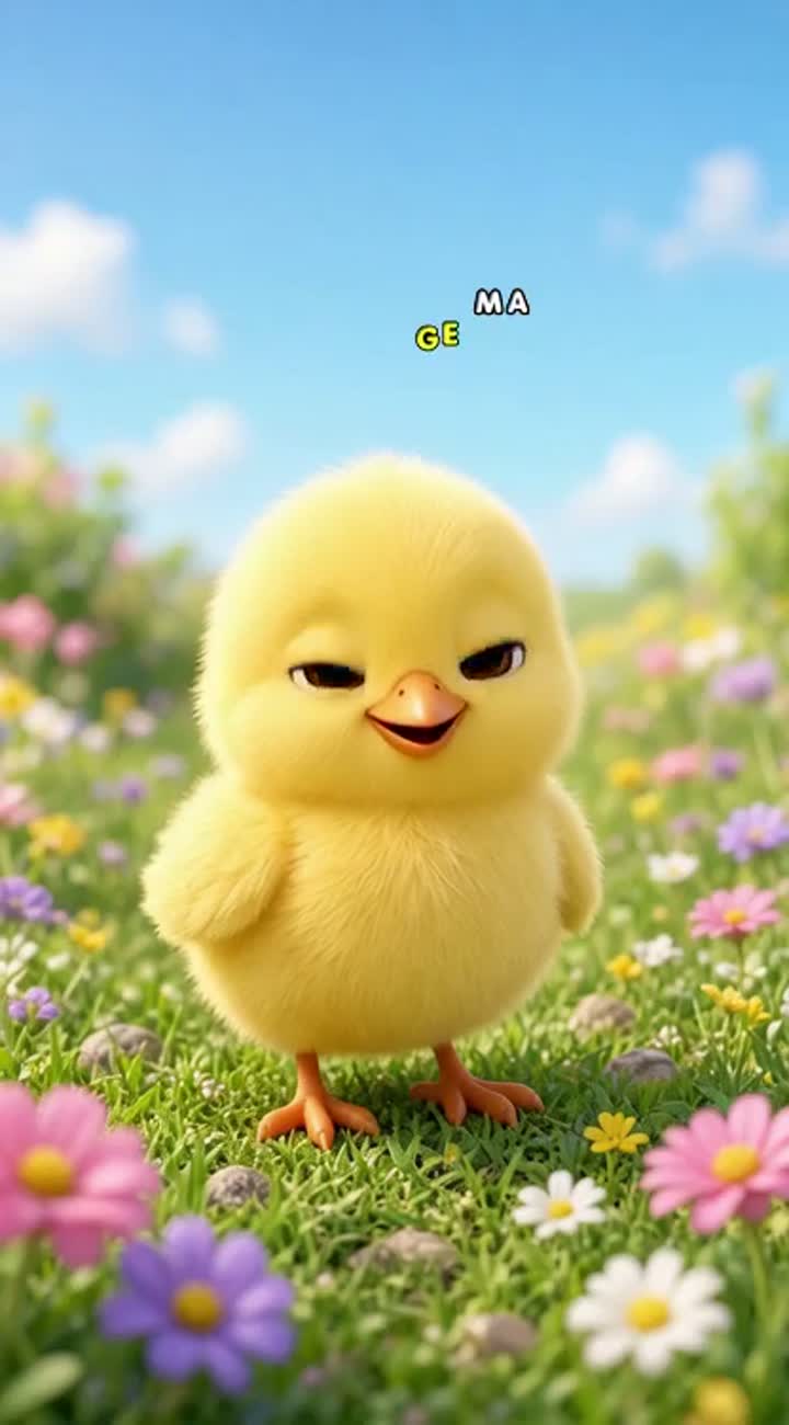 A cute, fluffy baby chick with bright yellow feathers… — AI cartoon