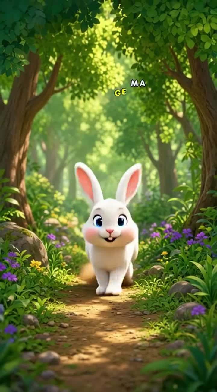 The rabbit runs quickly along the forest path… — AI cartoon