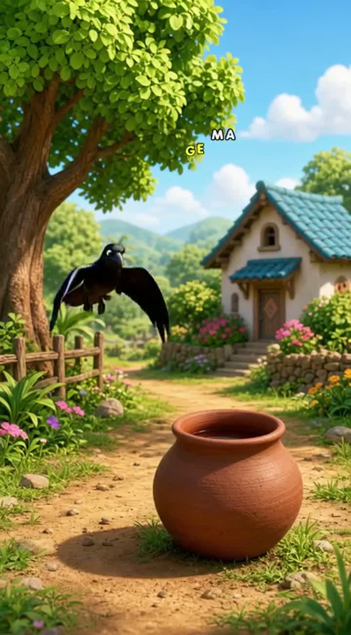 Colorful 3D cartoon animation for kids about a thirsty crow — AI cartoon