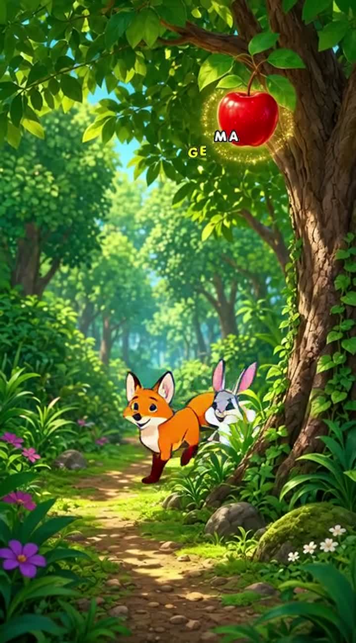 In a beautiful green forest, Chotu the fox and Minku the rabbit… — AI cartoon