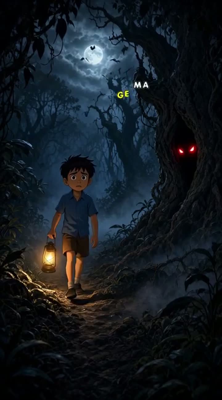 A smooth 2D cartoon horror animation in 16:9 widescreen… — AI cartoon