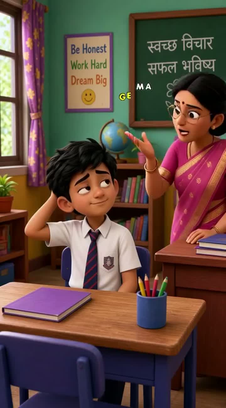 Funny 3D cartoon about a mischievous Indian school boy who forgets… — AI cartoon