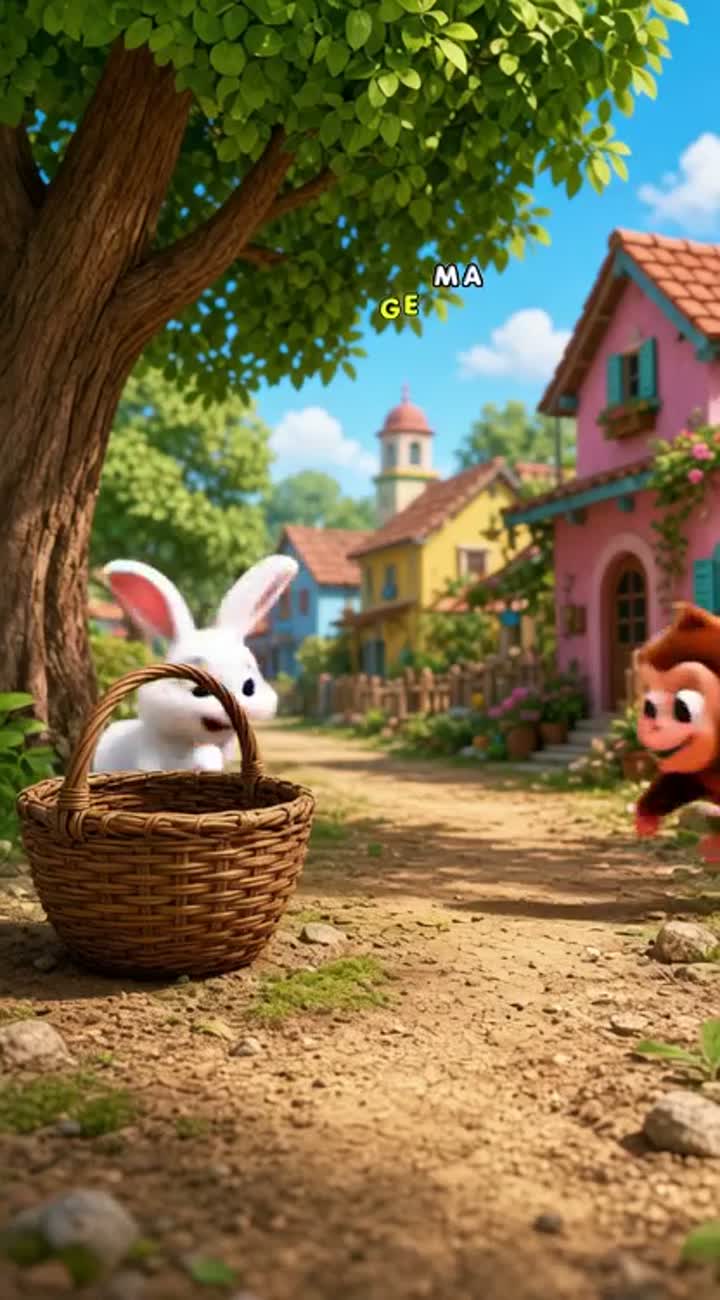 A naughty little monkey steals a banana from a rabbit — AI cartoon