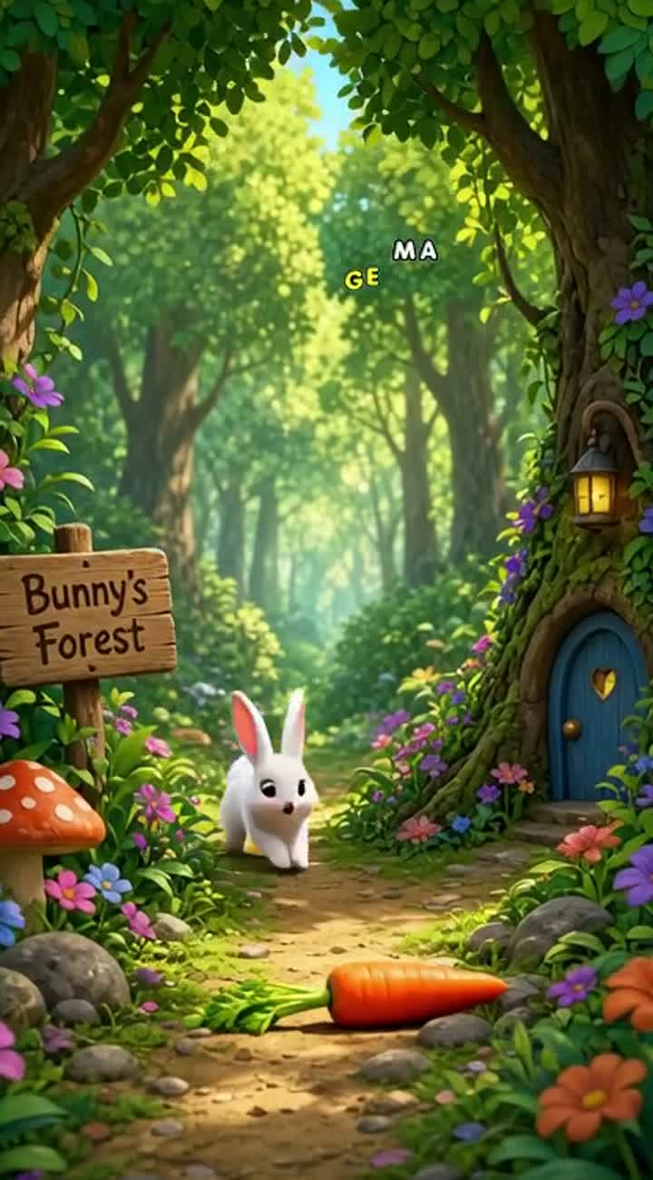 Following a single continuous shot: a small bunny lives… — AI cartoon