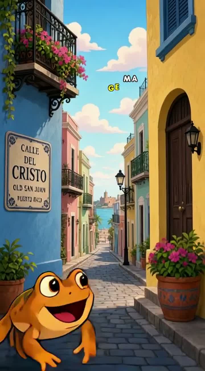 Tano, a charming small tan-brown Puerto Rican coquí with large… — AI cartoon