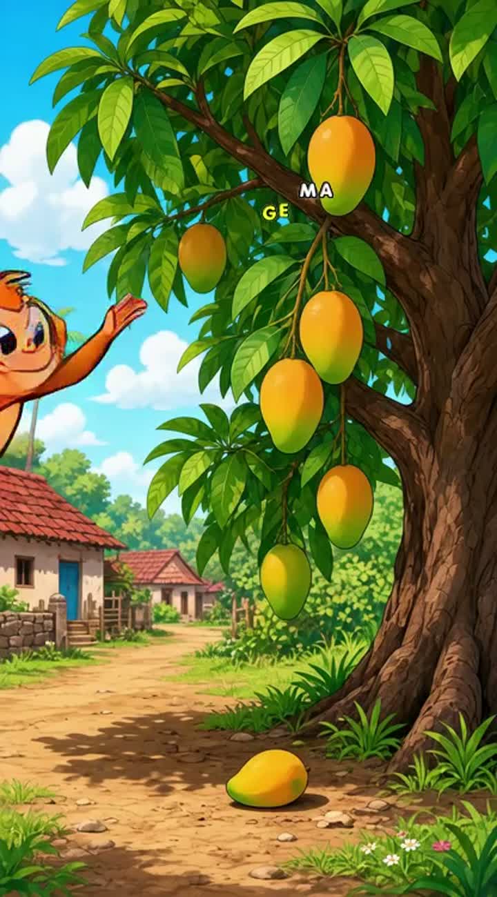 A funny cartoon story about an Indian village boy in a blue shirt… — AI cartoon