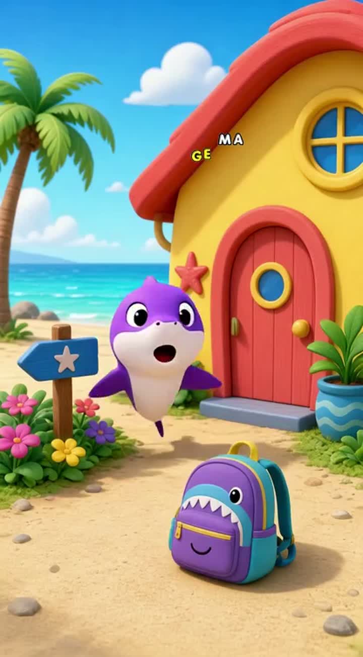 Baby Shark forgets their backpack — AI cartoon