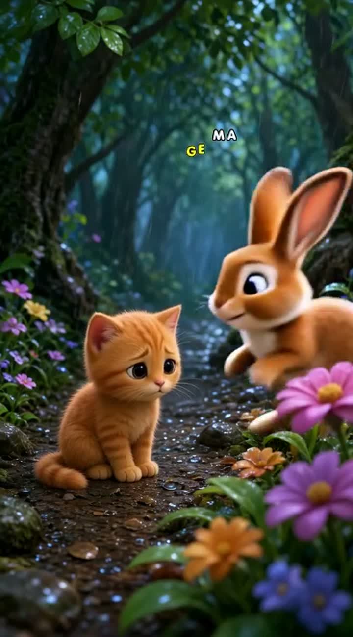 Beautiful 3D cartoon animation about a tiny orange kitten lost… — AI cartoon