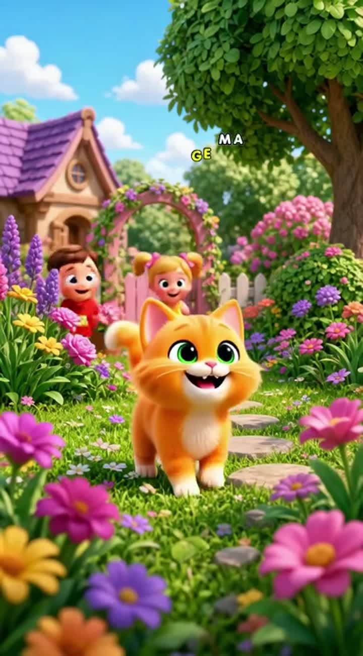 Funny 3D cartoon video of a cute orange cat playing with two… — AI cartoon