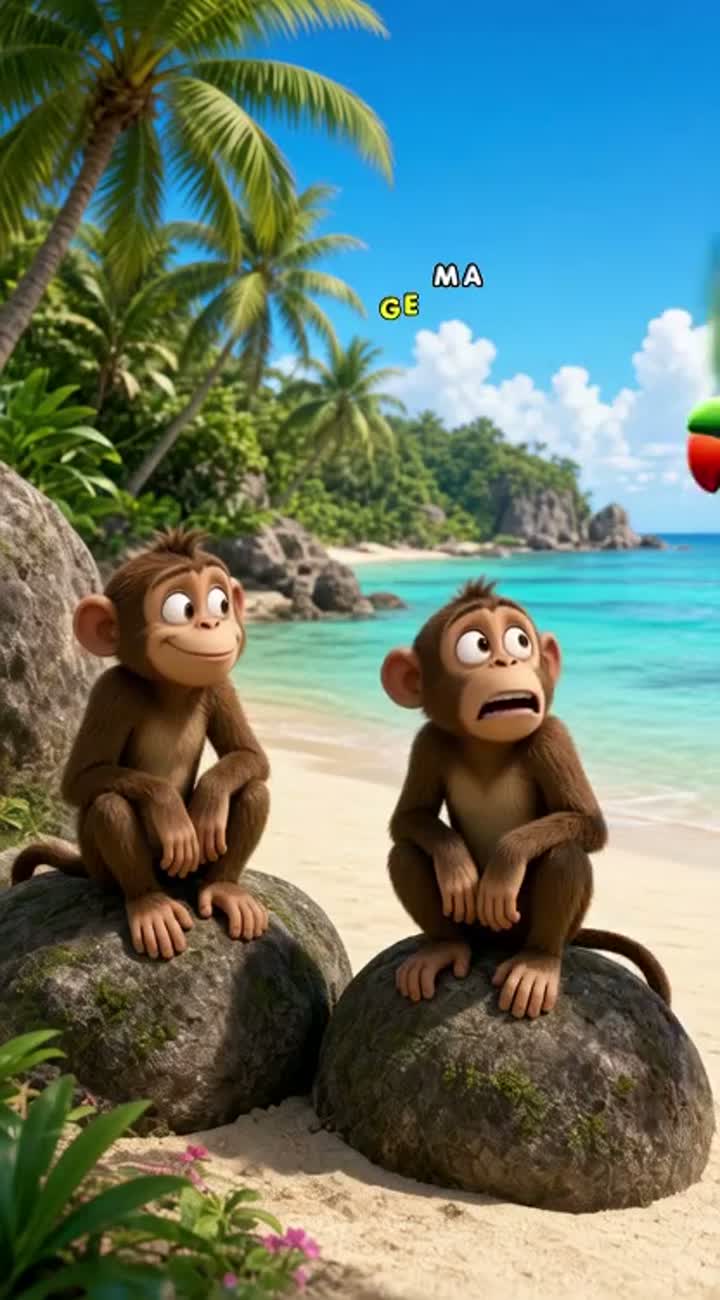 Funny 3D cartoon of two monkeys sitting — AI cartoon