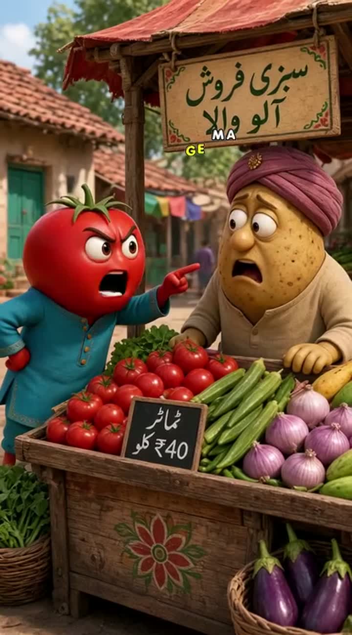 Cute realistic 3D anthropomorphic tomato customer arguing… — AI cartoon