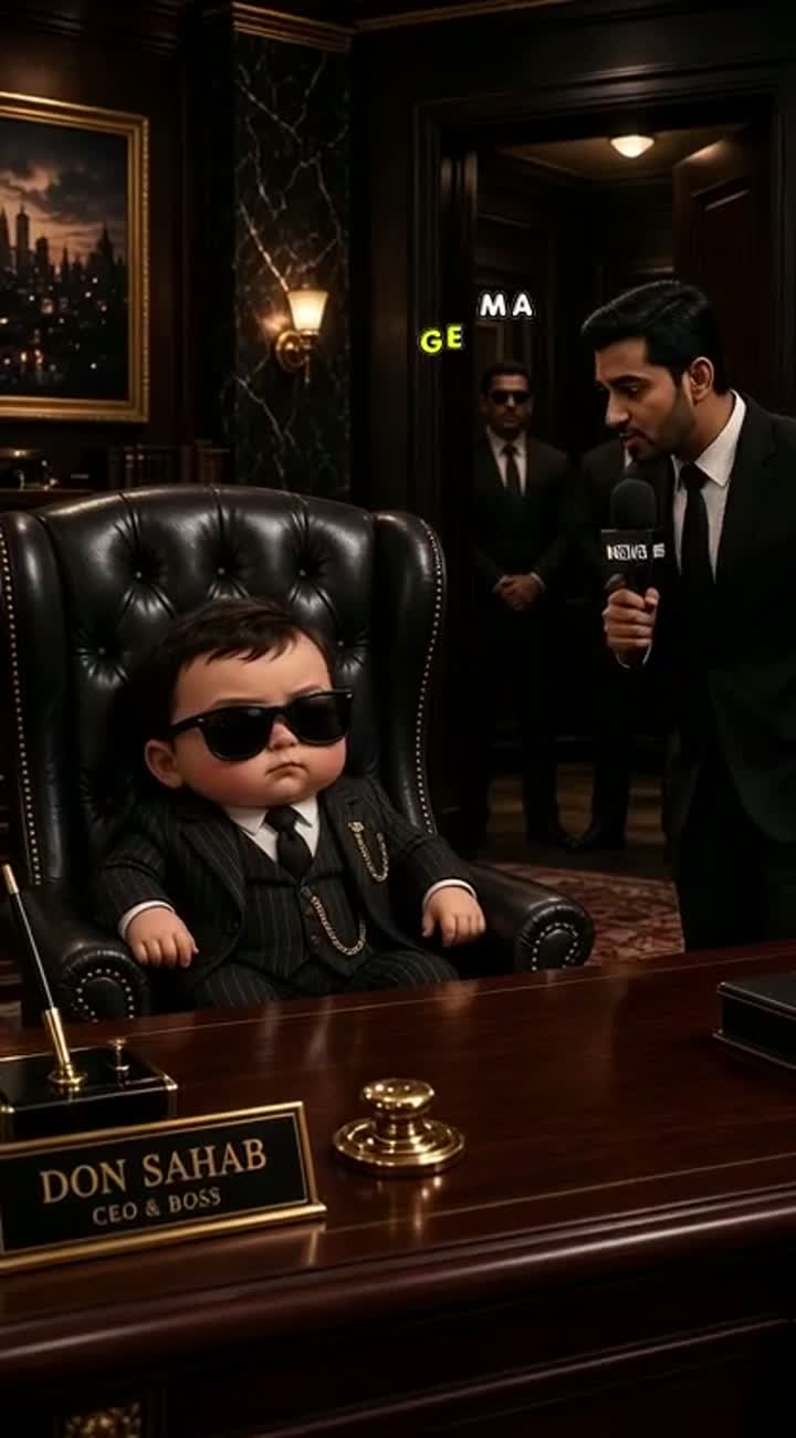 Cinematic comedy scene set inside a luxurious executive office… — AI cartoon