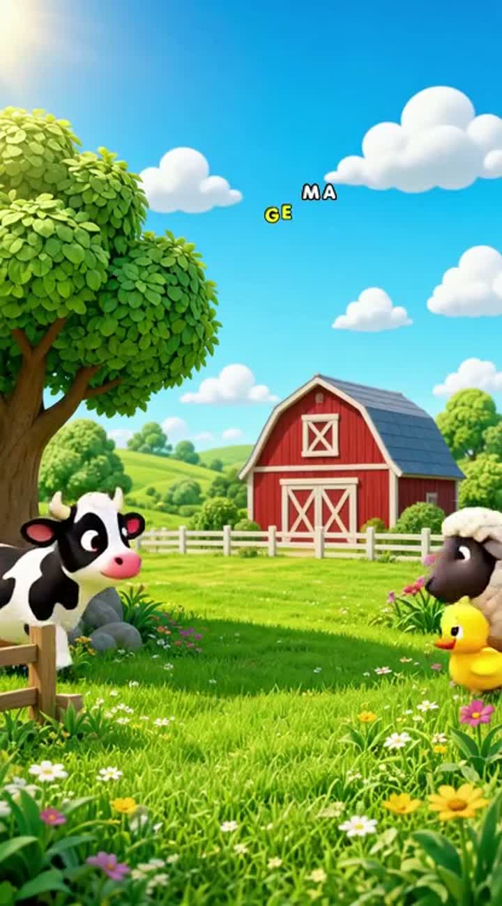 Cute and colorful 3D cartoon for young children about farm animals — AI cartoon