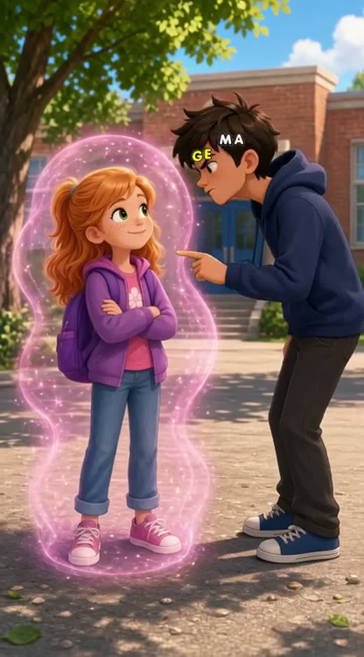 A 8 year old girl strawberry blond and freckles getting bullied… — AI cartoon