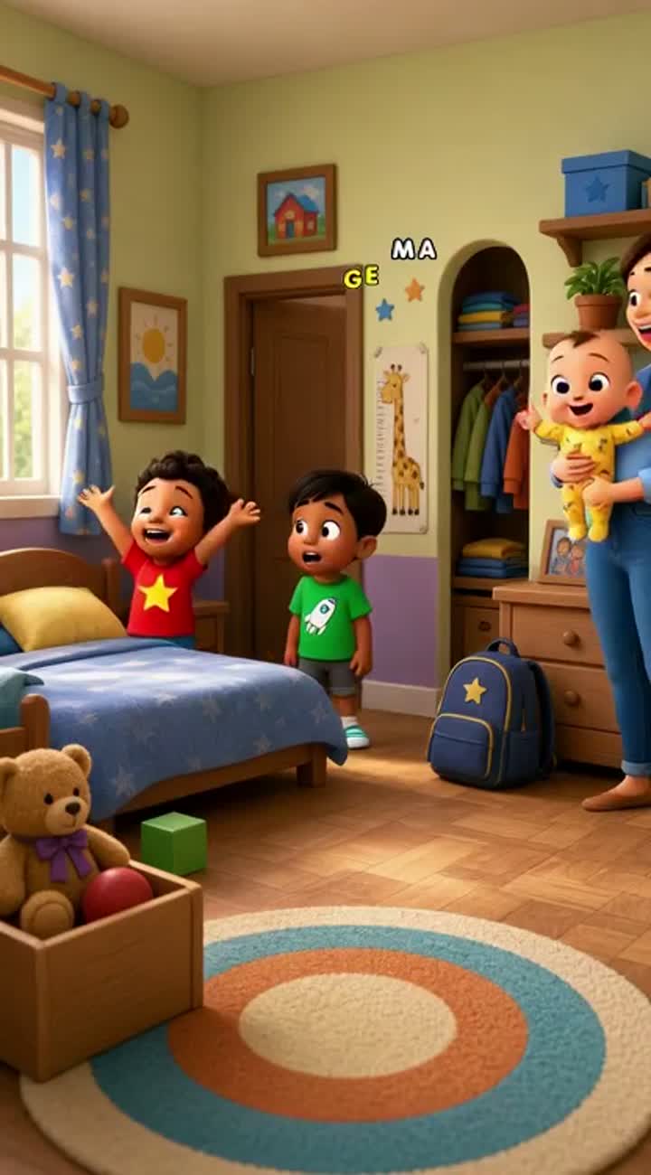 Maak een video dat 2 kinderen Youness 4 jaar oud en kustrim 7 jaar… — AI cartoon