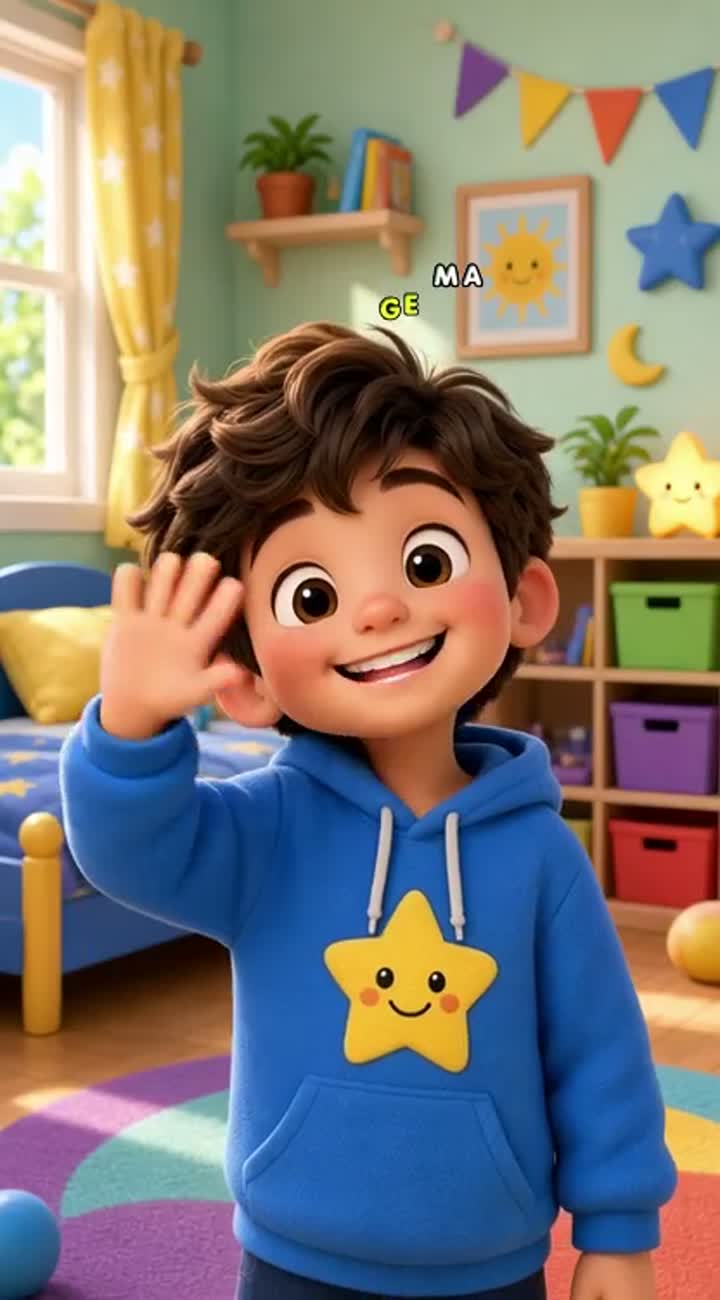 A 3D animated cute boy with fluffy brown hair… — AI cartoon