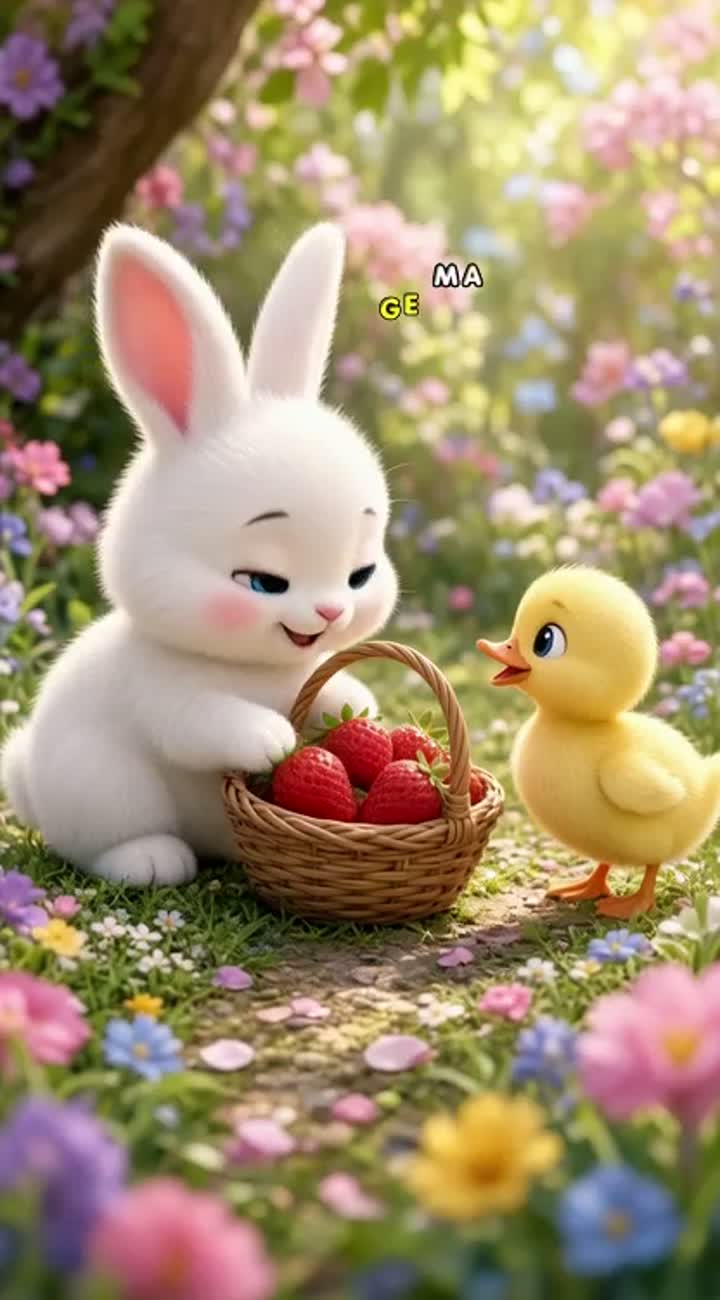 A cute fluffy white baby bunny with big sparkling eyes finds… — AI cartoon