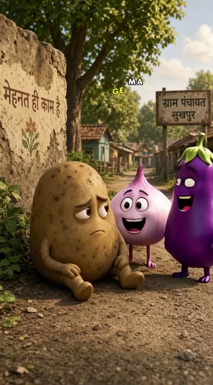 A poor potato named Aloo lives in a small village with no money… — AI cartoon