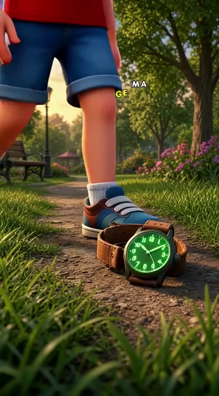 A fourth-grade boy is walking through a park when his foot bumps… — AI cartoon