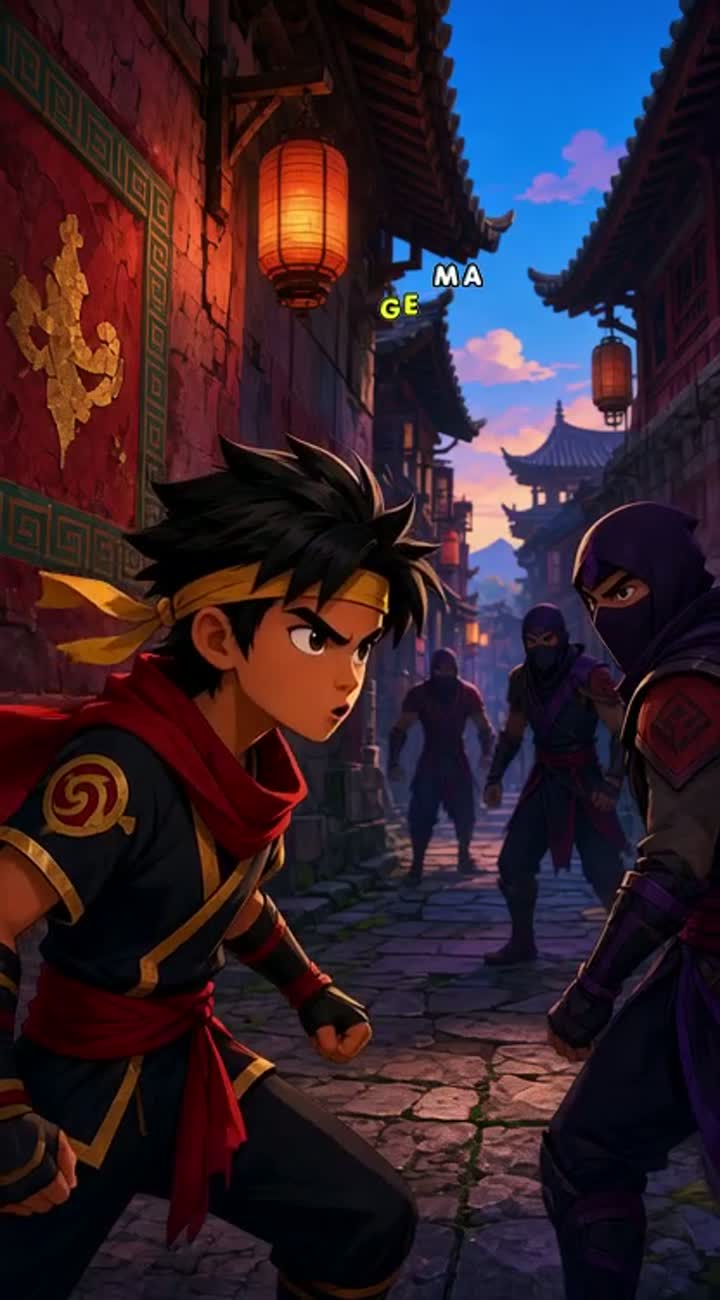 Boy named Kai fighting bad guys Animated cartoon with smooth… — AI cartoon