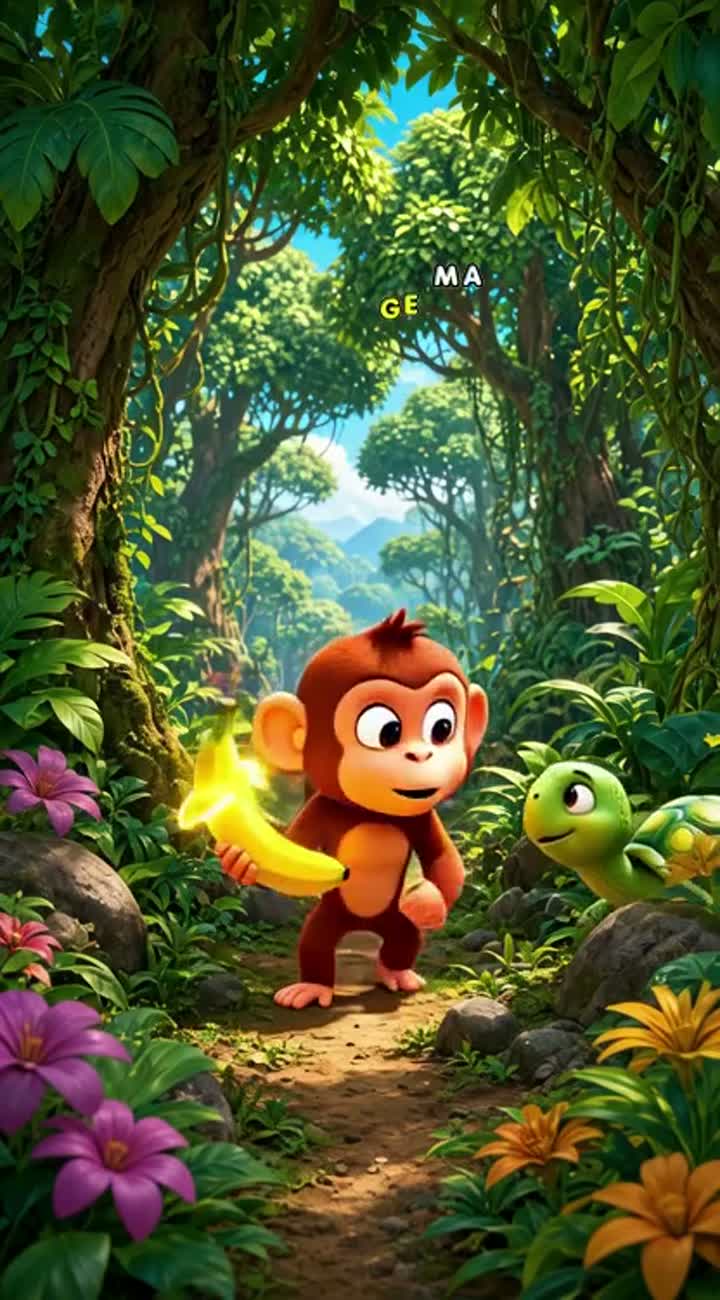 Funny 3D cartoon about Minku, a naughty monkey who finds a magical… — AI cartoon