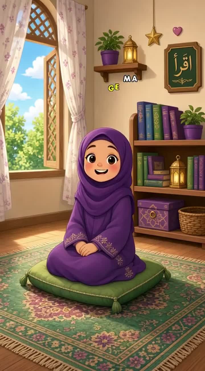 A little girl with abayas and hijab tells about islamic stories… — AI cartoon
