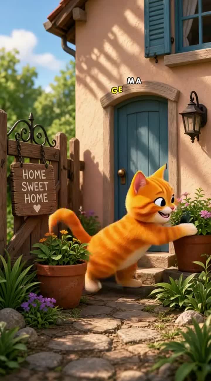 A funny orange cat steals a fish, but a clever puppy catches him — AI cartoon